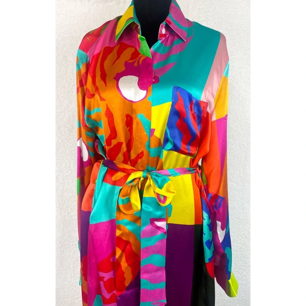 BEATRICE VON TRESCKOW • Colorful Nautical Shell Print Silk Belted Midi Dress, 8 - Picture 2 of 16